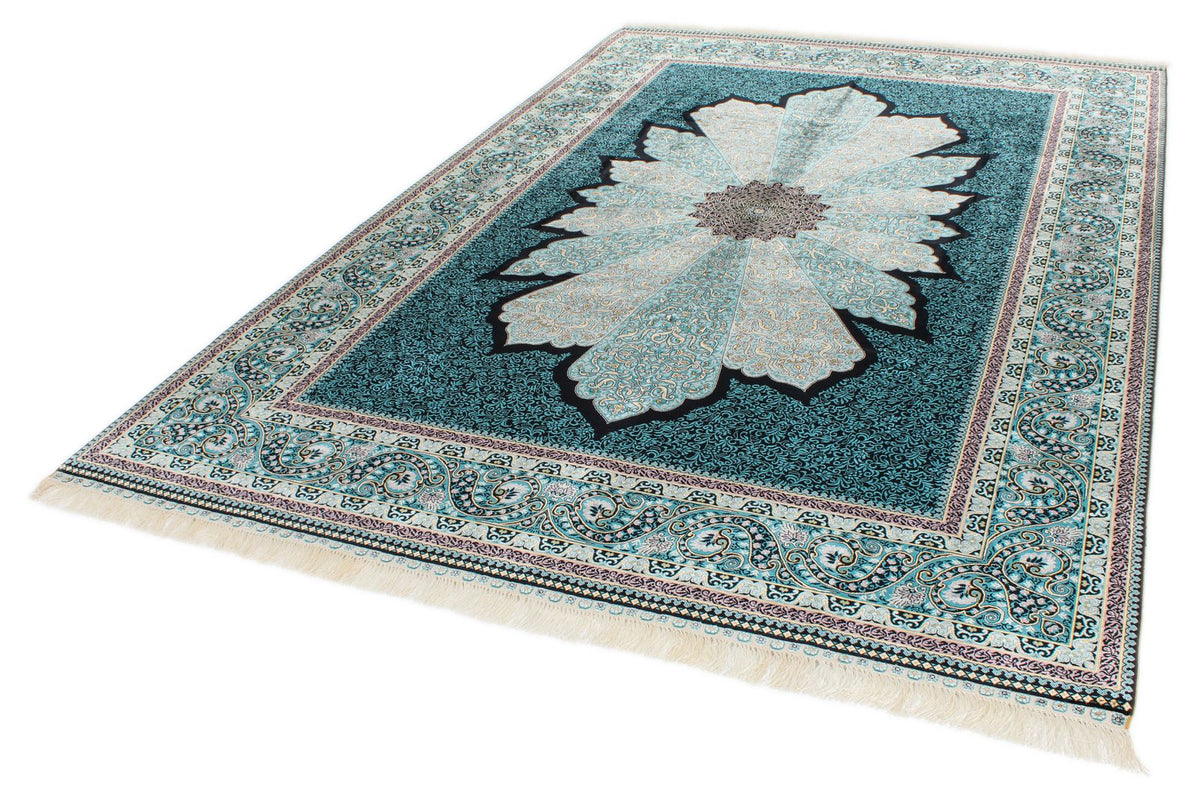 7x10 Blue and Blue Turkish Silk Rug