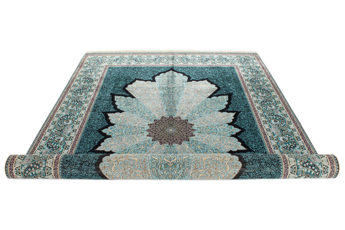 7x10 Blue and Blue Turkish Silk Rug