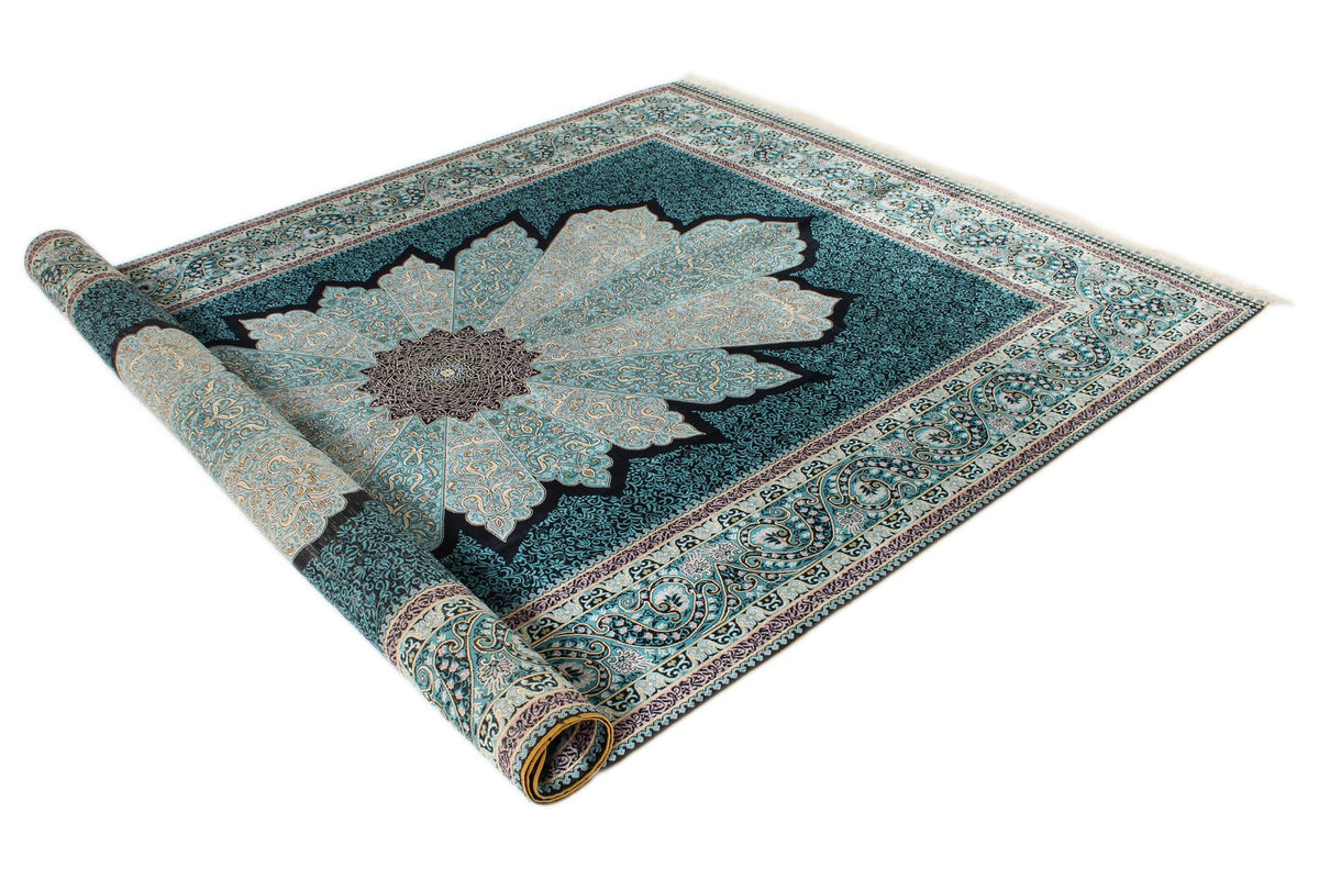 7x10 Blue and Blue Turkish Silk Rug