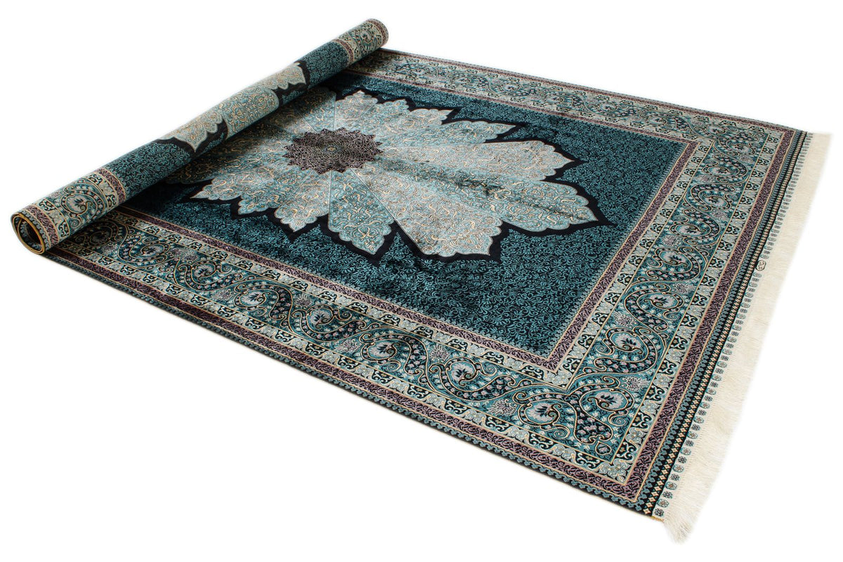 7x10 Blue and Blue Turkish Silk Rug