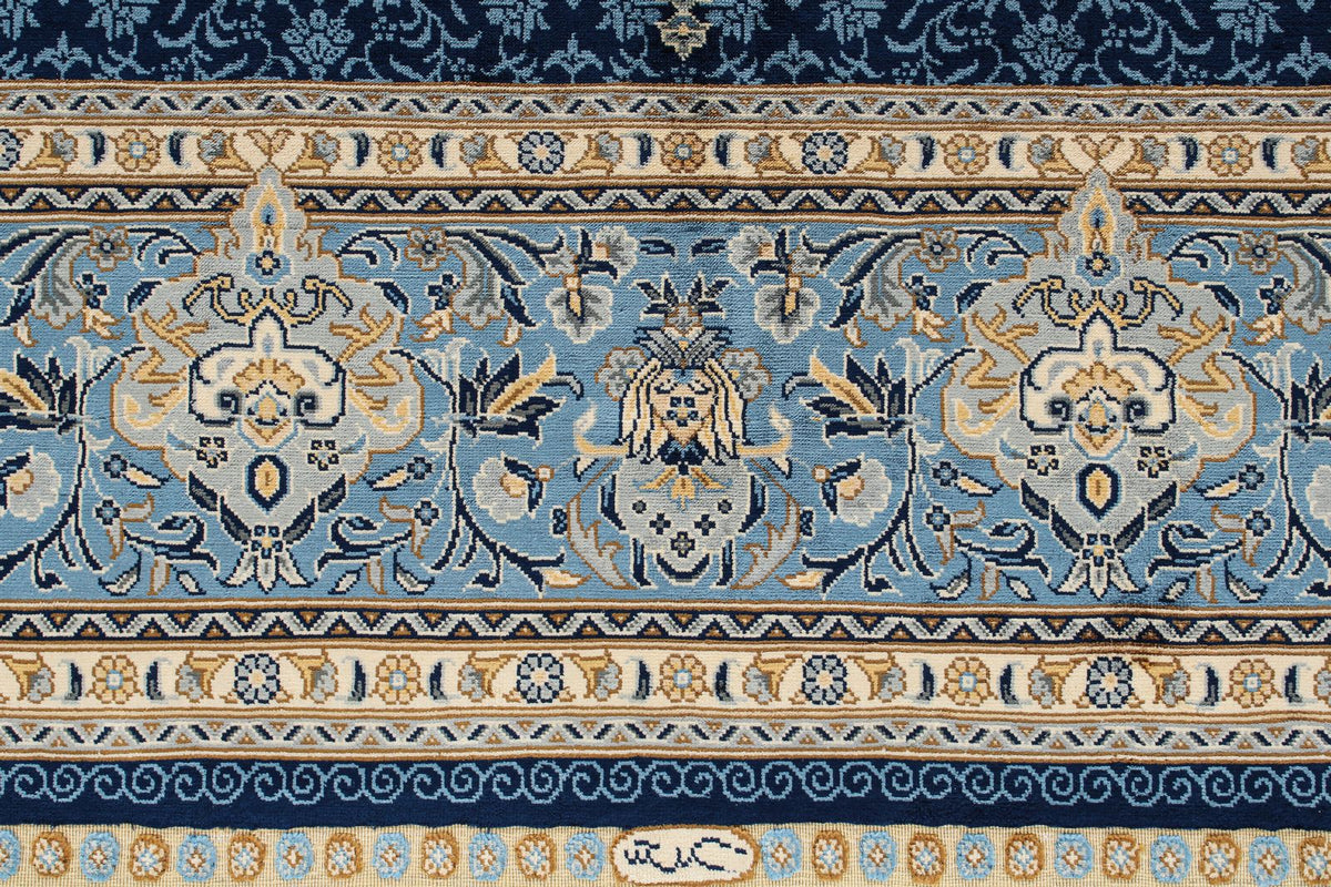 6x9 Blue and Ivory Turkish Silk Rug