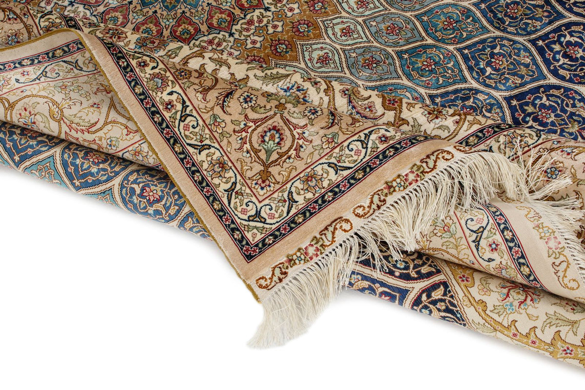 6x9 Ivory and Multicolor Turkish Silk Rug