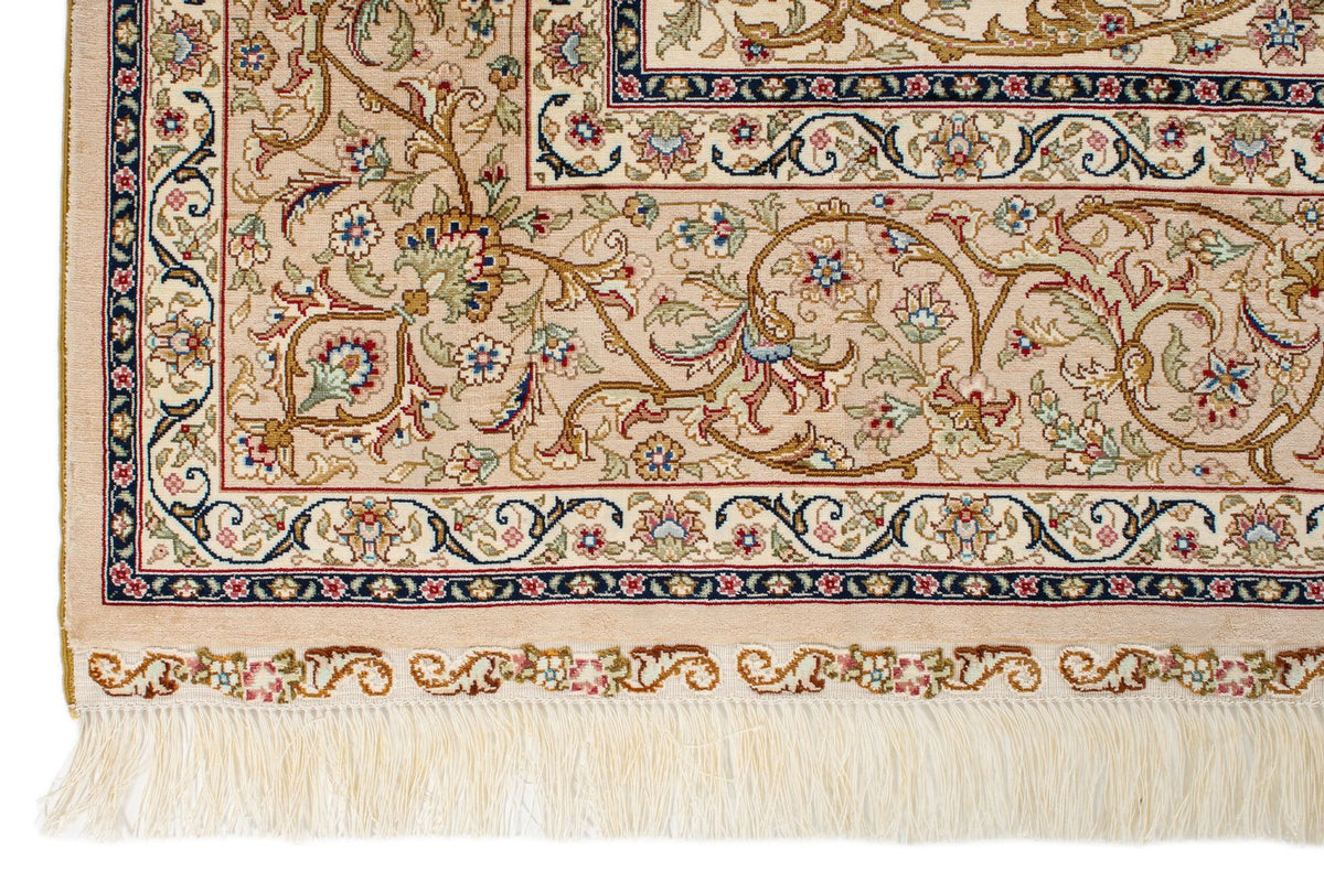6x9 Ivory and Multicolor Turkish Silk Rug