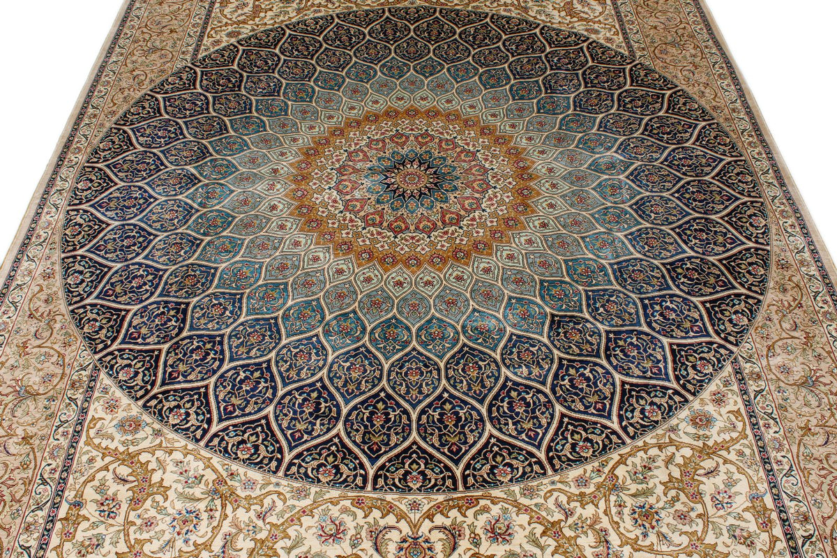 6x9 Ivory and Multicolor Turkish Silk Rug