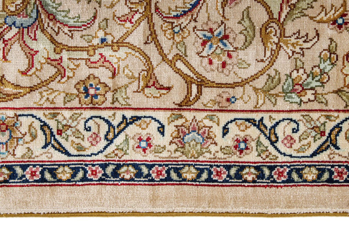 6x9 Ivory and Multicolor Turkish Silk Rug
