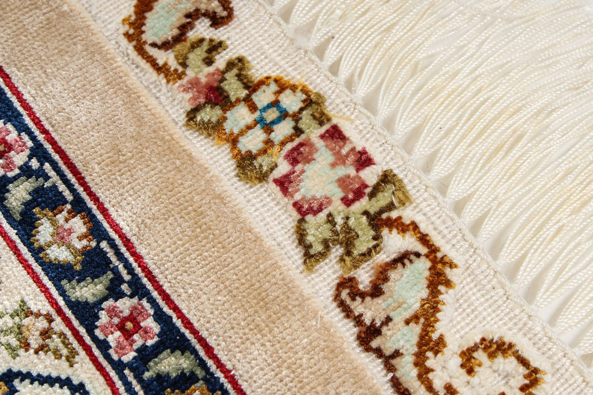 6x9 Ivory and Multicolor Turkish Silk Rug
