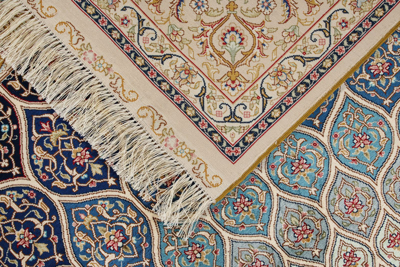 6x9 Ivory and Multicolor Turkish Silk Rug
