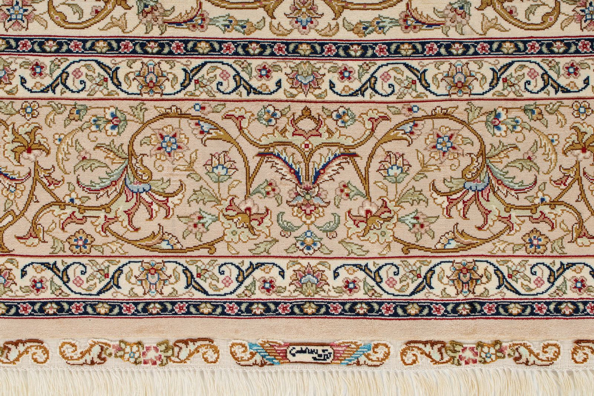 6x9 Ivory and Multicolor Turkish Silk Rug