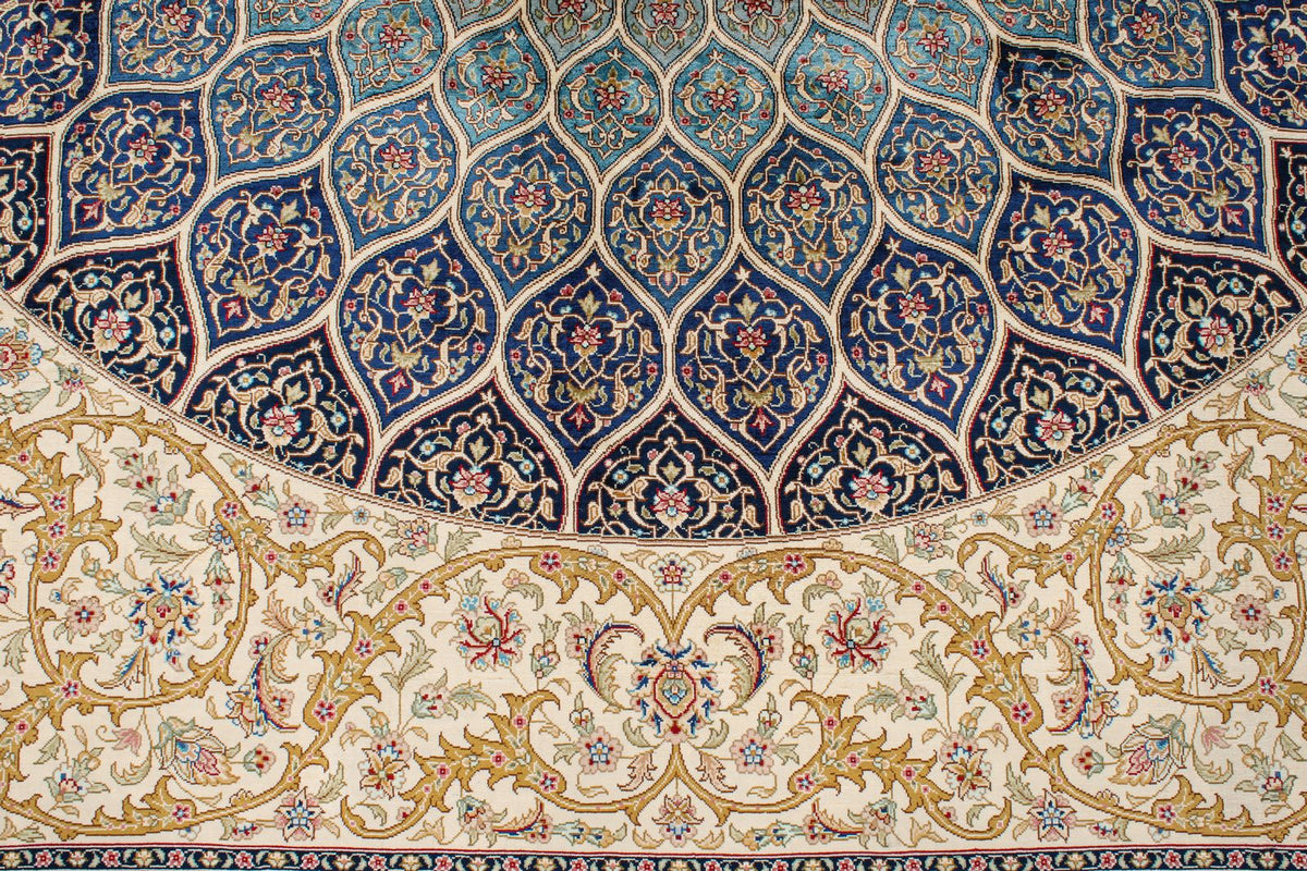 6x9 Ivory and Multicolor Turkish Silk Rug