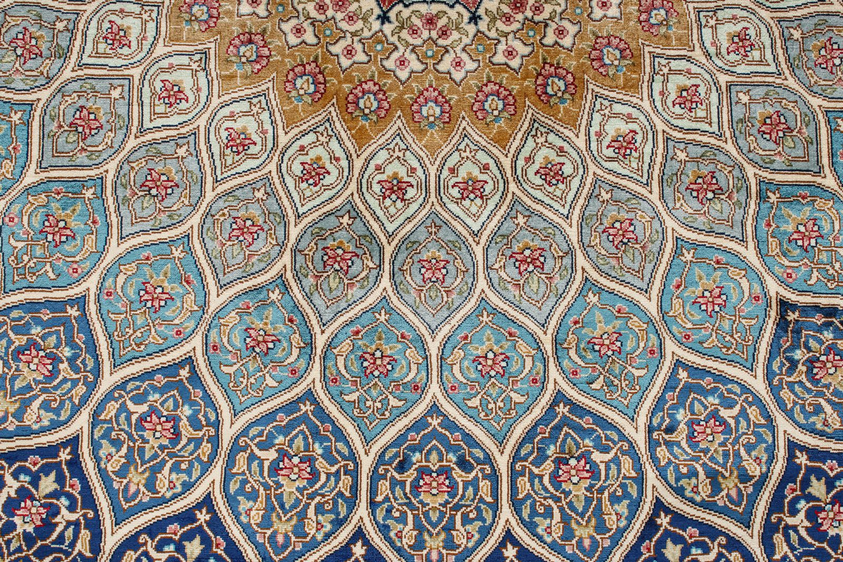 6x9 Ivory and Multicolor Turkish Silk Rug