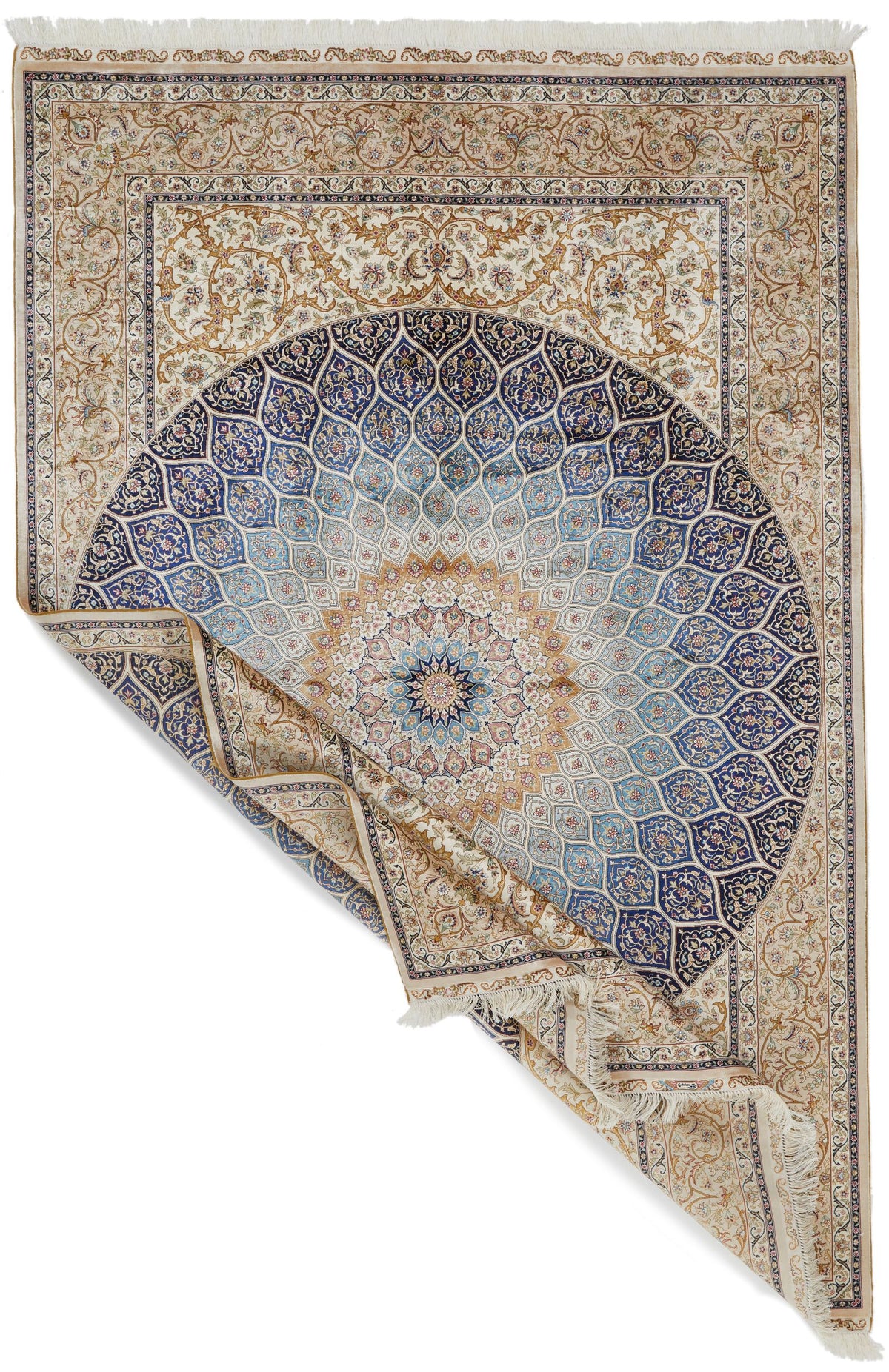 6x9 Ivory and Multicolor Turkish Silk Rug
