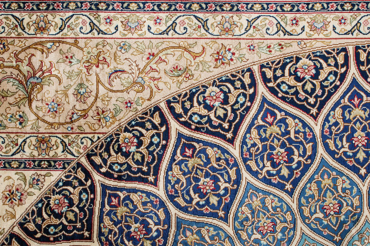6x9 Ivory and Multicolor Turkish Silk Rug