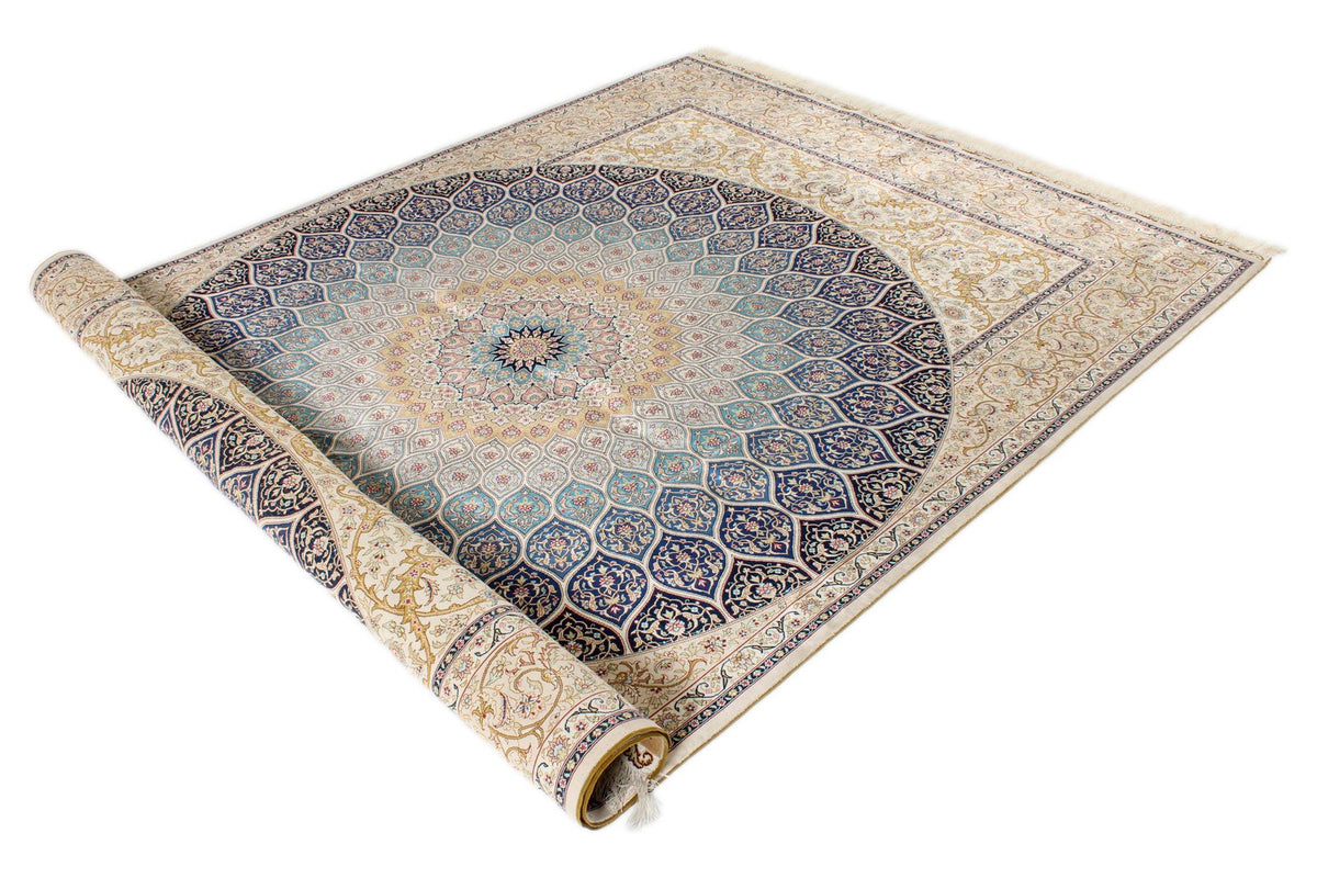 6x9 Ivory and Multicolor Turkish Silk Rug