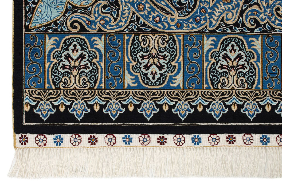 6x9 Blue and Navy Turkish Silk Rug