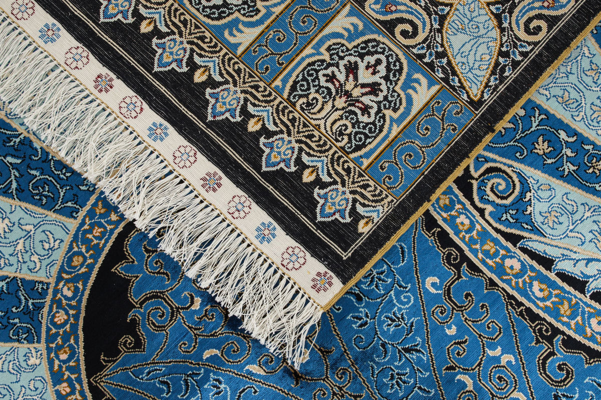 6x9 Blue and Navy Turkish Silk Rug