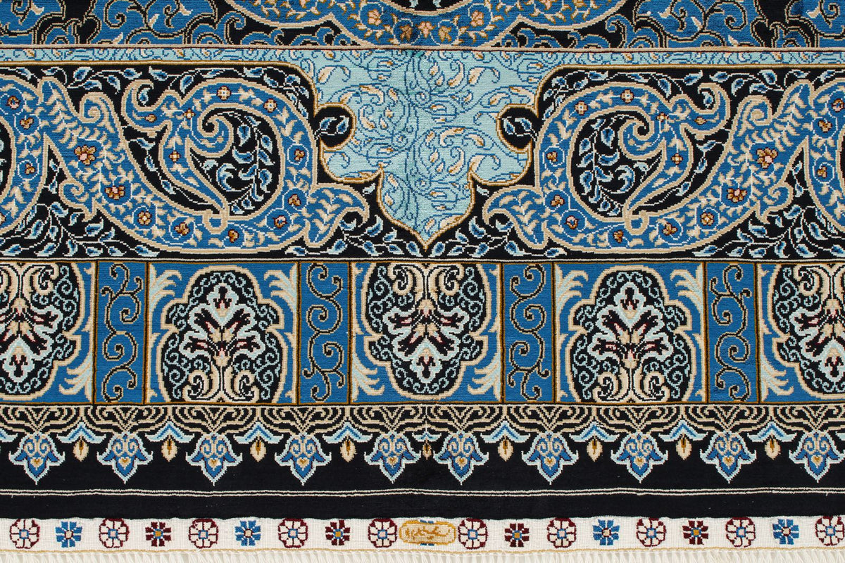 6x9 Blue and Navy Turkish Silk Rug