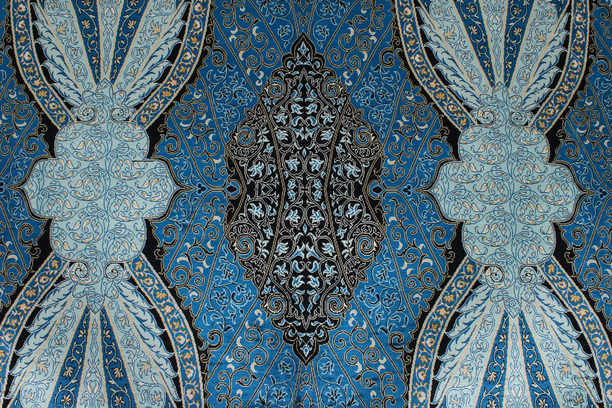 6x9 Blue and Navy Turkish Silk Rug