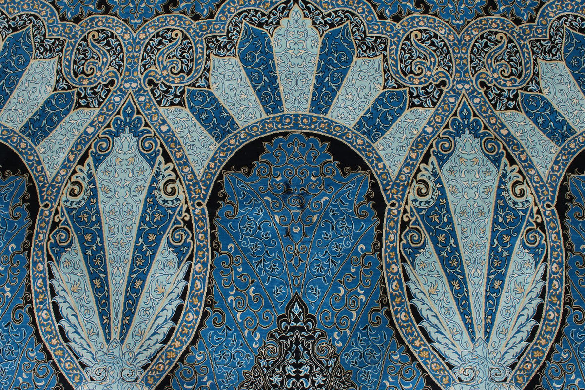 6x9 Blue and Navy Turkish Silk Rug