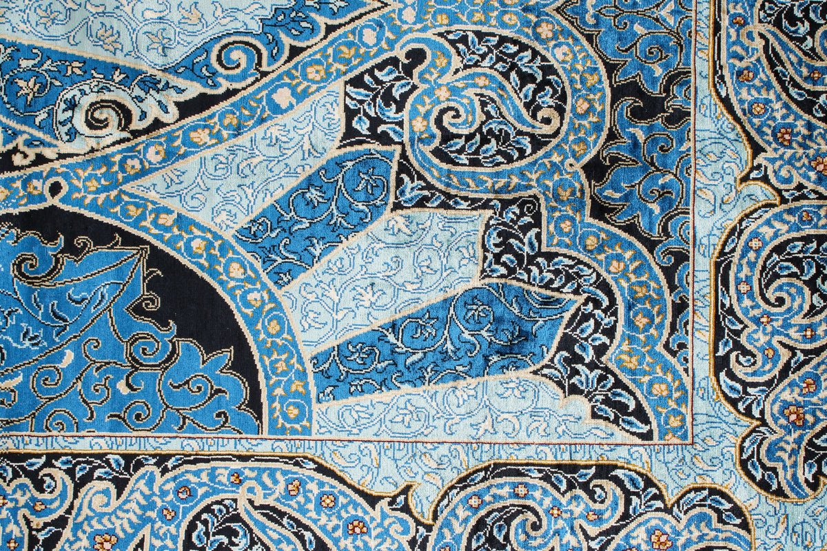 6x9 Blue and Navy Turkish Silk Rug