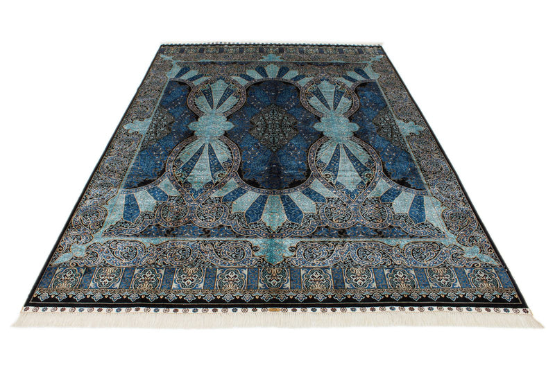 6x9 Blue and Navy Turkish Silk Rug