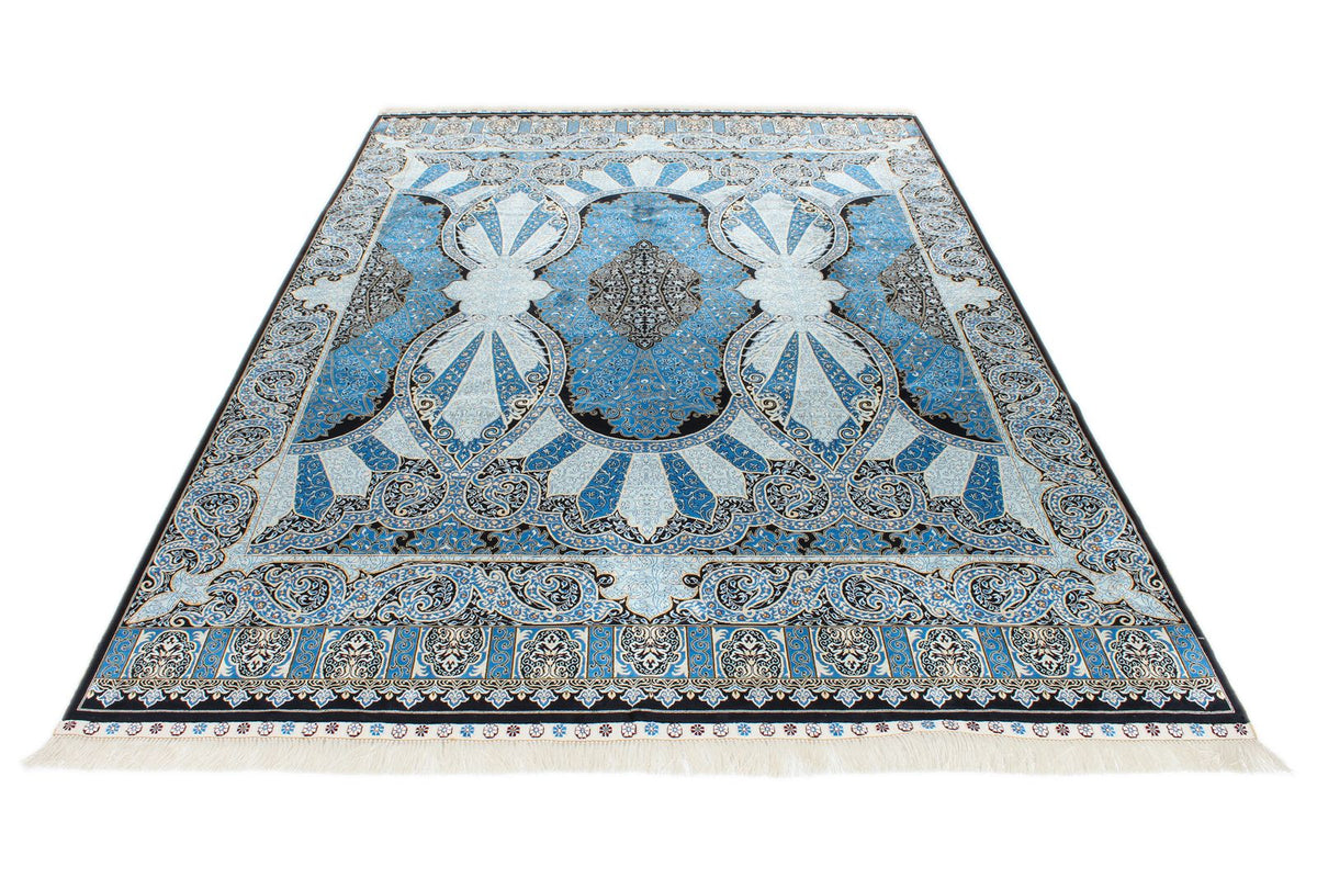 6x9 Blue and Navy Turkish Silk Rug