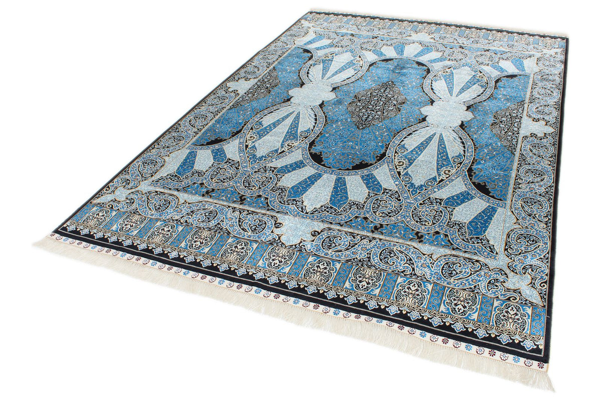 6x9 Blue and Navy Turkish Silk Rug