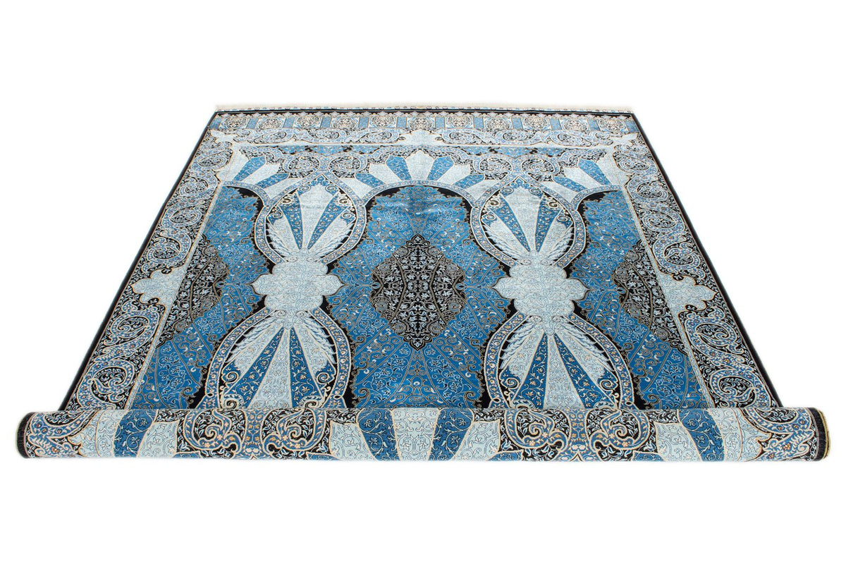 6x9 Blue and Navy Turkish Silk Rug