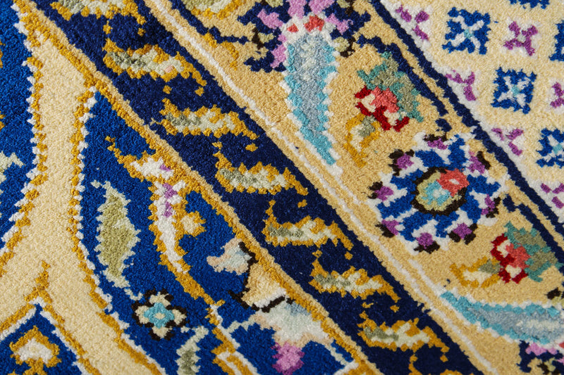 4x6 Navy and Multicolor Turkish Silk Rug