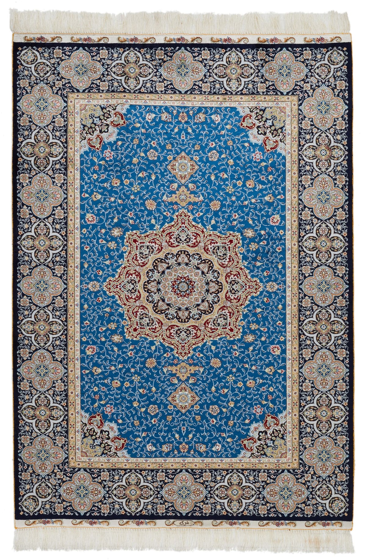 4x6 Blue and Black Turkish Silk Rug