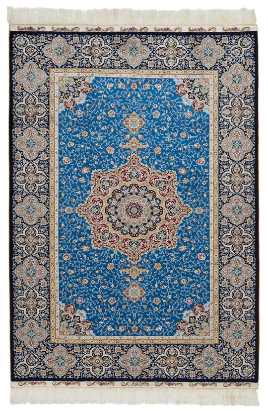 4x6 Blue and Black Turkish Silk Rug
