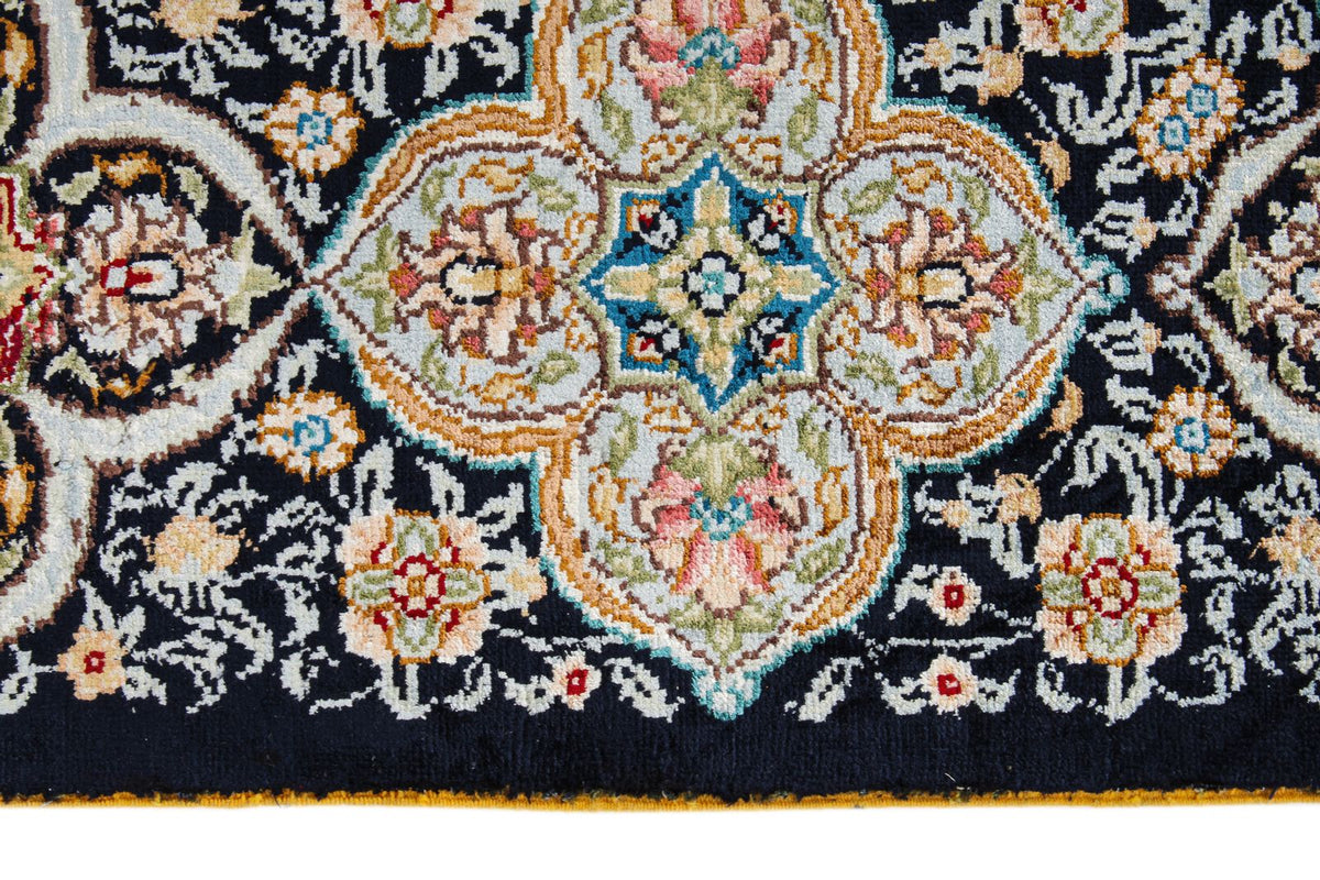 4x6 Blue and Black Turkish Silk Rug