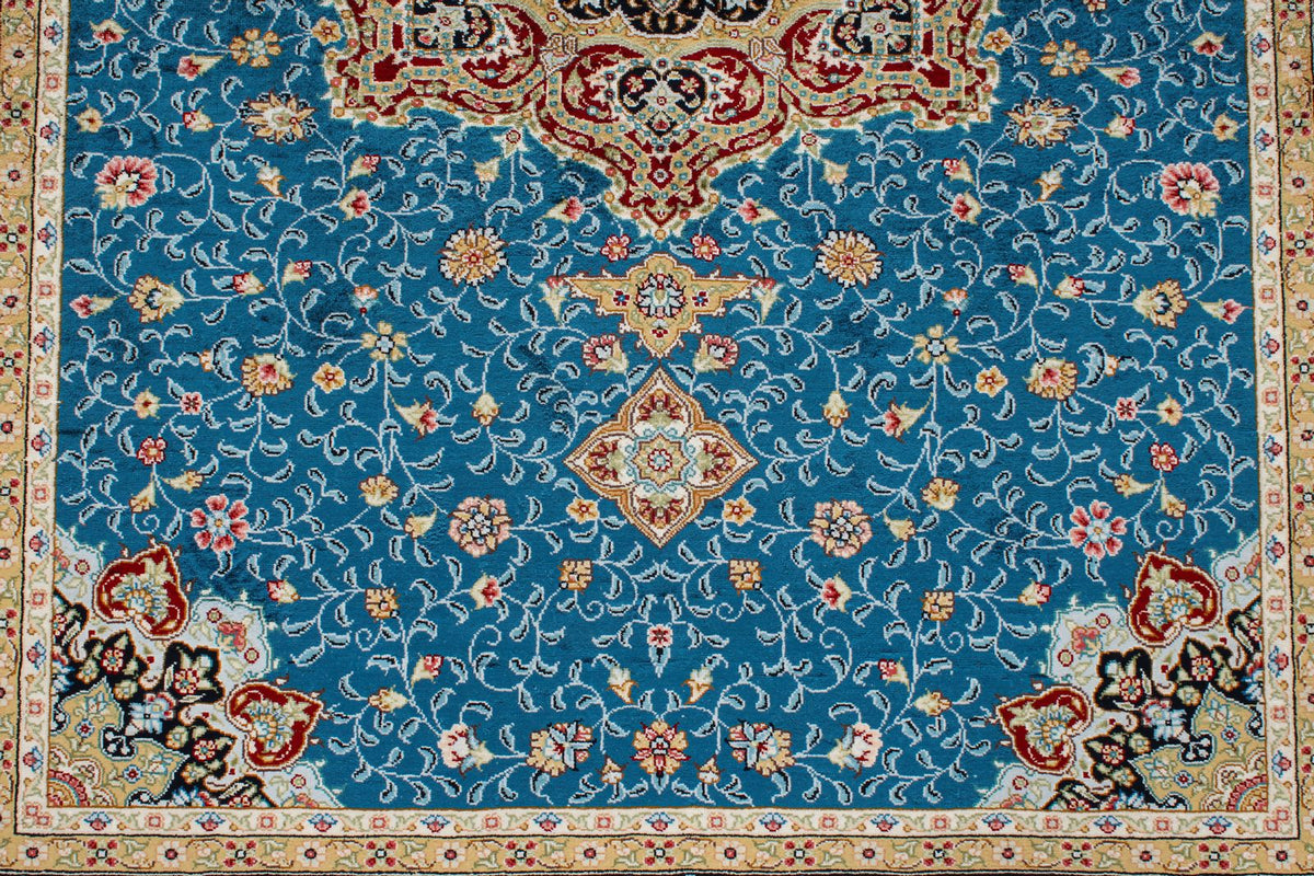 4x6 Blue and Black Turkish Silk Rug