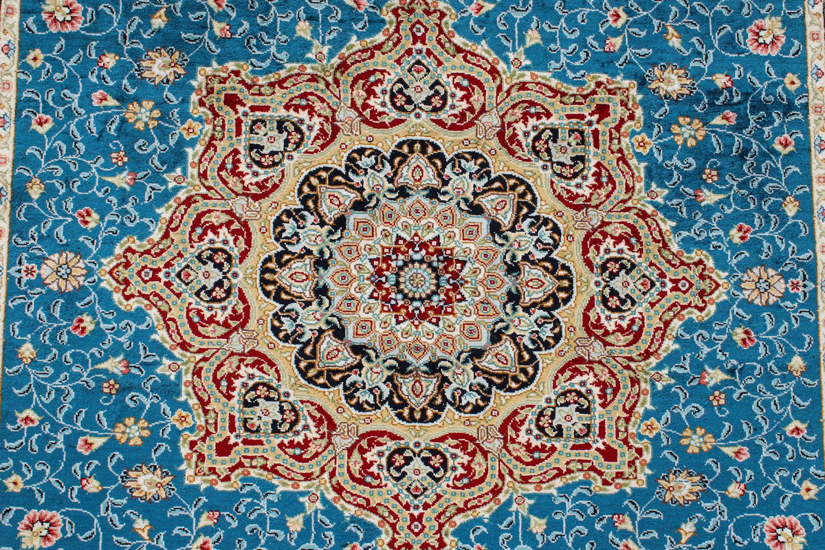 4x6 Blue and Black Turkish Silk Rug