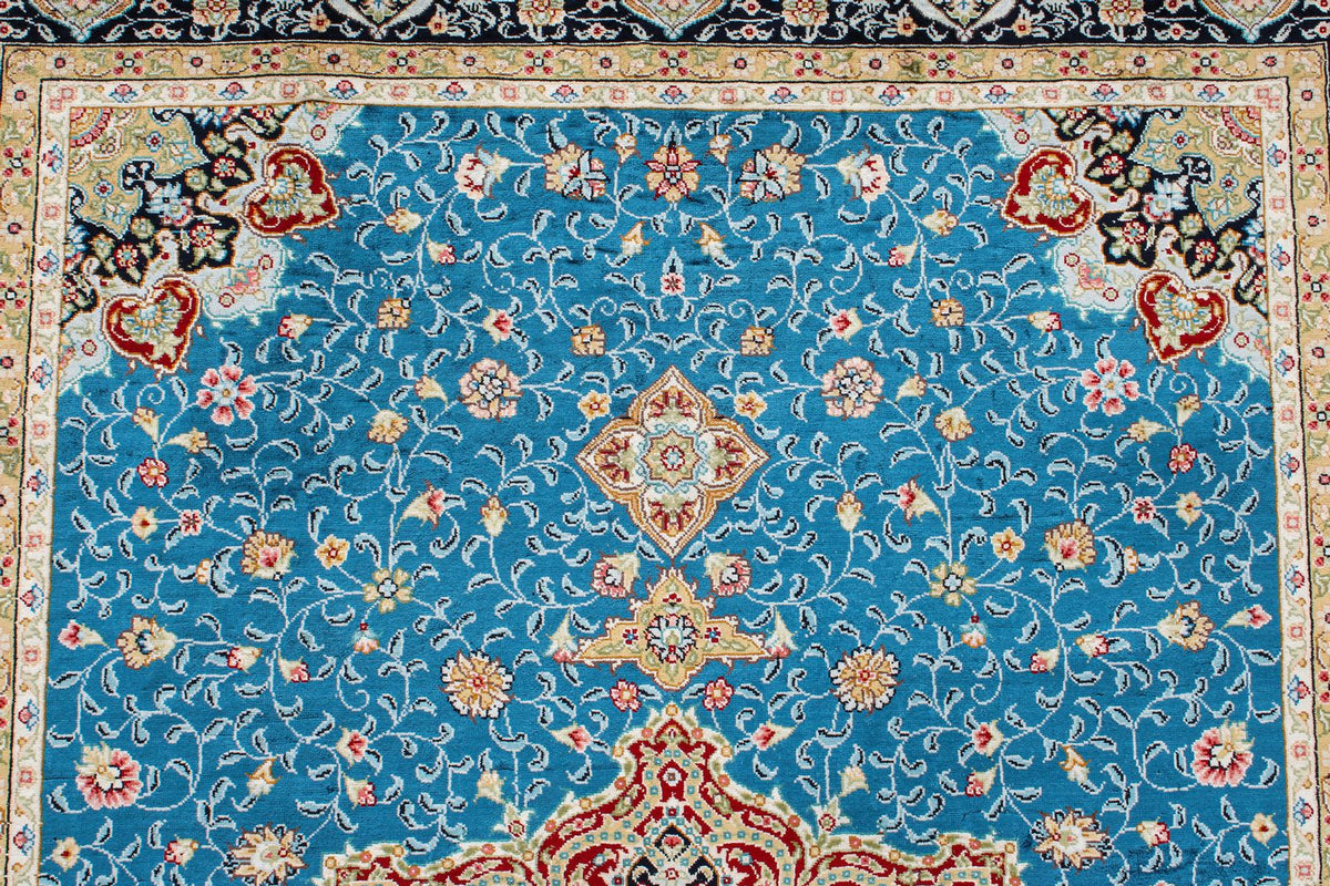 4x6 Blue and Black Turkish Silk Rug