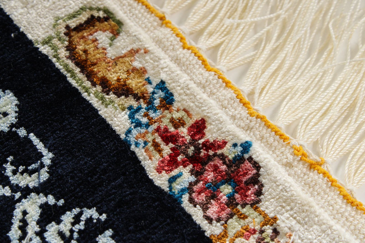 4x6 Blue and Black Turkish Silk Rug