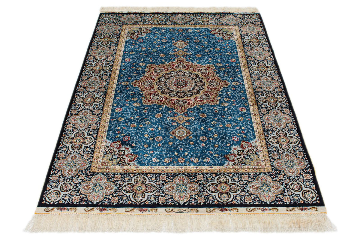 4x6 Blue and Black Turkish Silk Rug