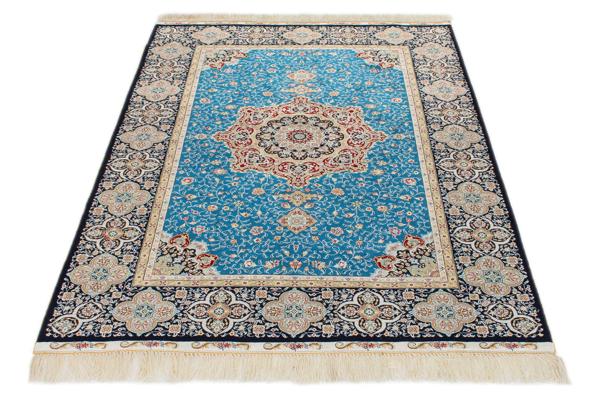 4x6 Blue and Black Turkish Silk Rug