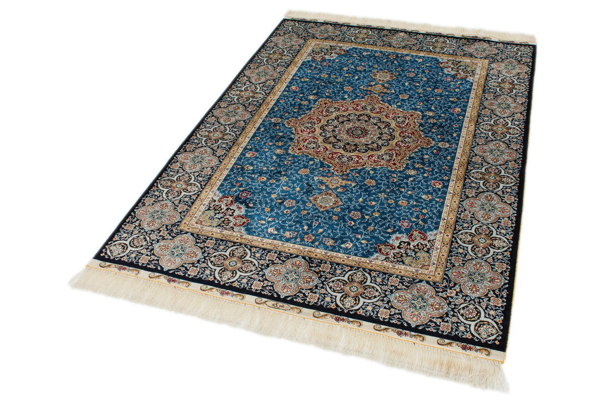 4x6 Blue and Black Turkish Silk Rug