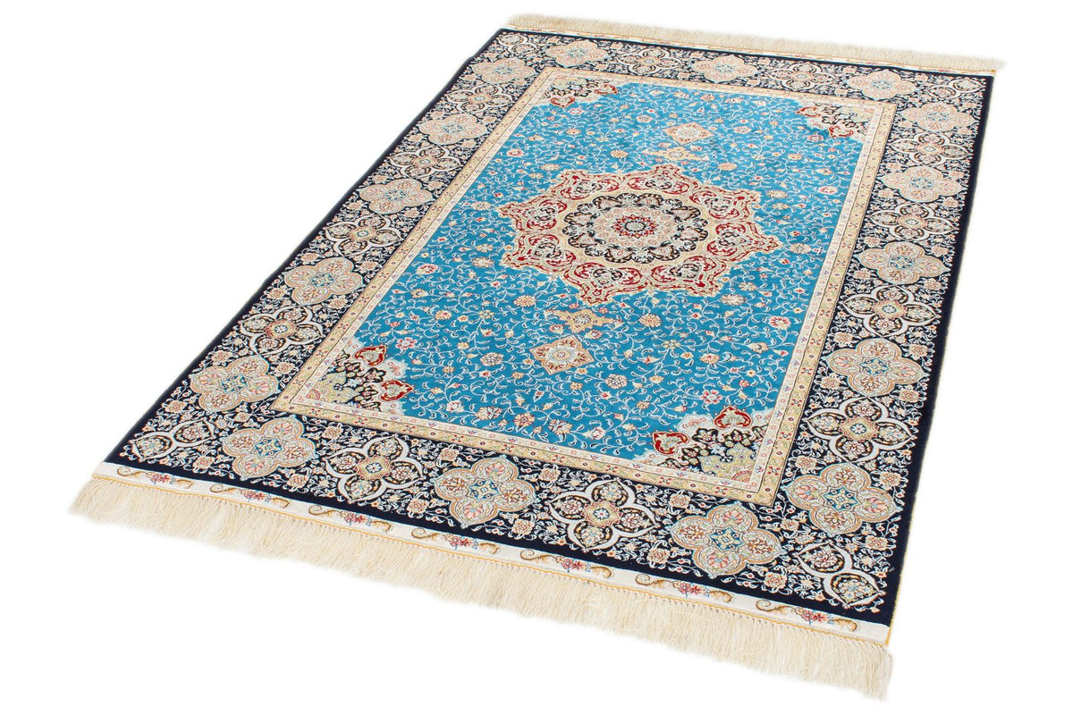 4x6 Blue and Black Turkish Silk Rug