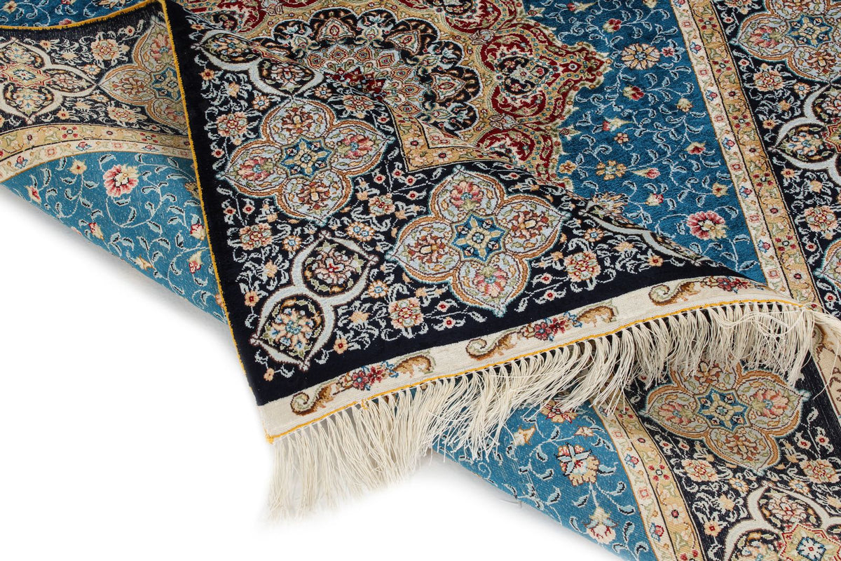 4x6 Blue and Black Turkish Silk Rug