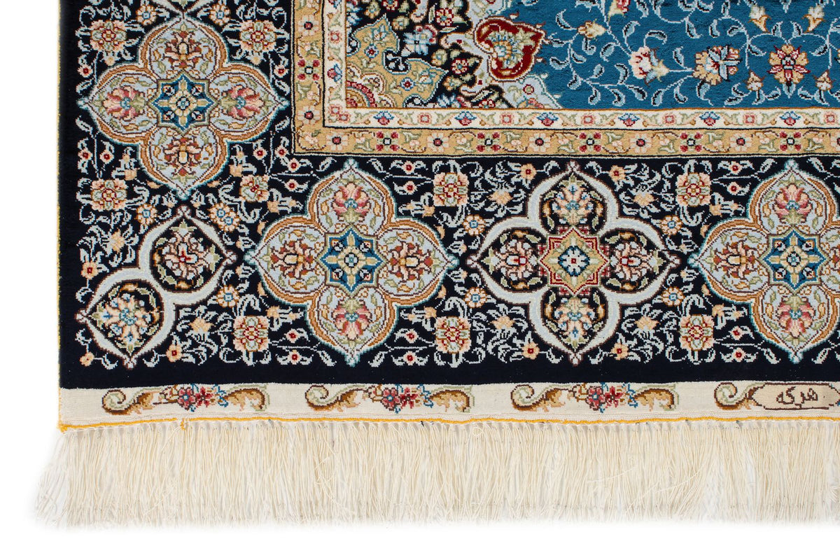 4x6 Blue and Black Turkish Silk Rug