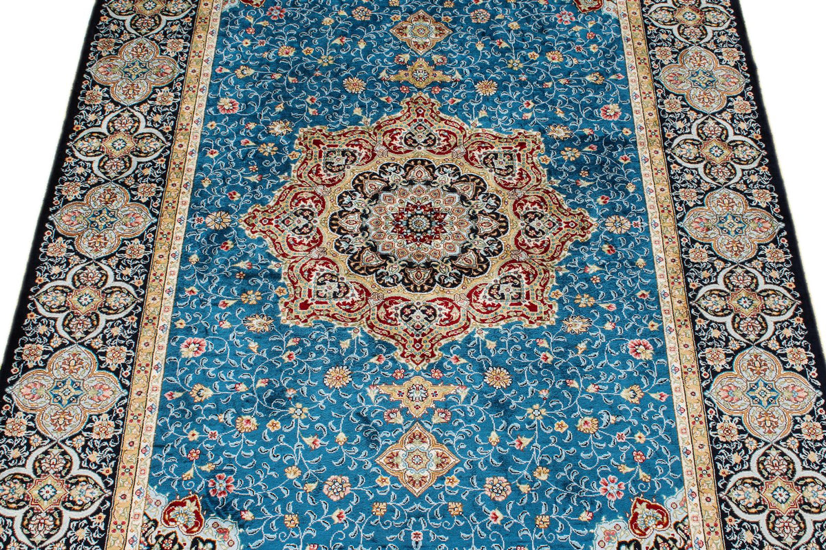4x6 Blue and Black Turkish Silk Rug