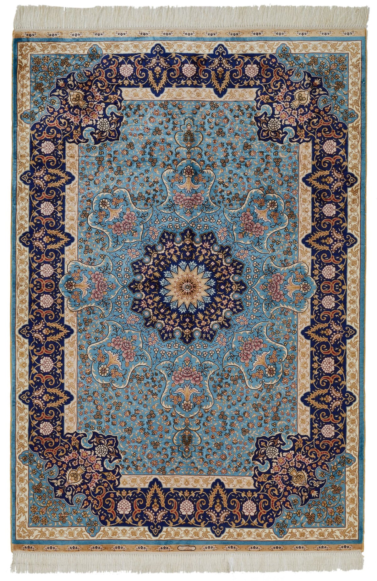 4x6 Navy and Blue Turkish Silk Rug