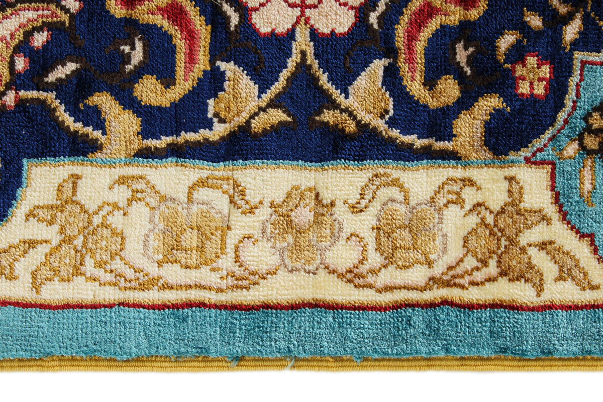 4x6 Navy and Blue Turkish Silk Rug