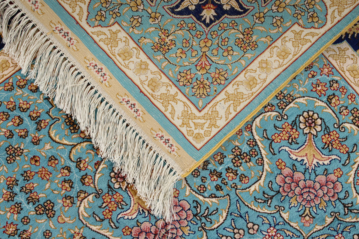 4x6 Navy and Blue Turkish Silk Rug