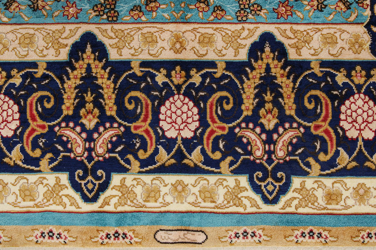 4x6 Navy and Blue Turkish Silk Rug