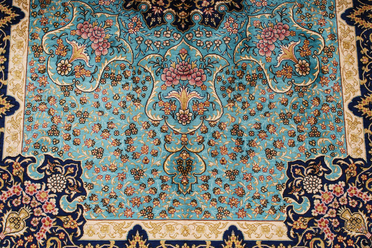 4x6 Navy and Blue Turkish Silk Rug