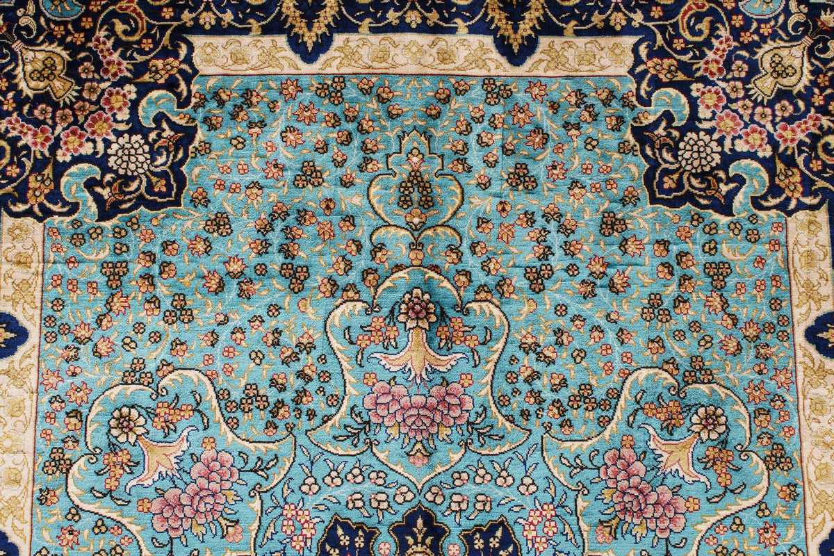 4x6 Navy and Blue Turkish Silk Rug