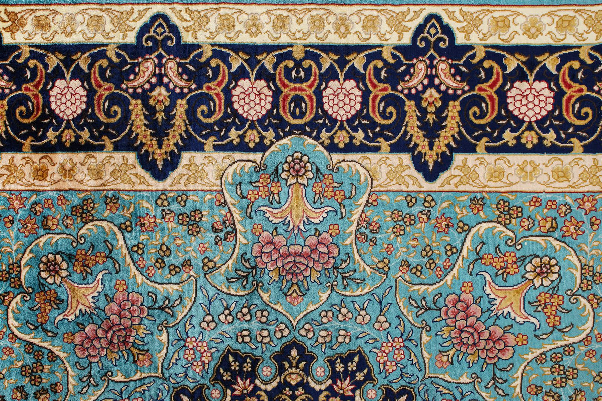 4x6 Navy and Blue Turkish Silk Rug