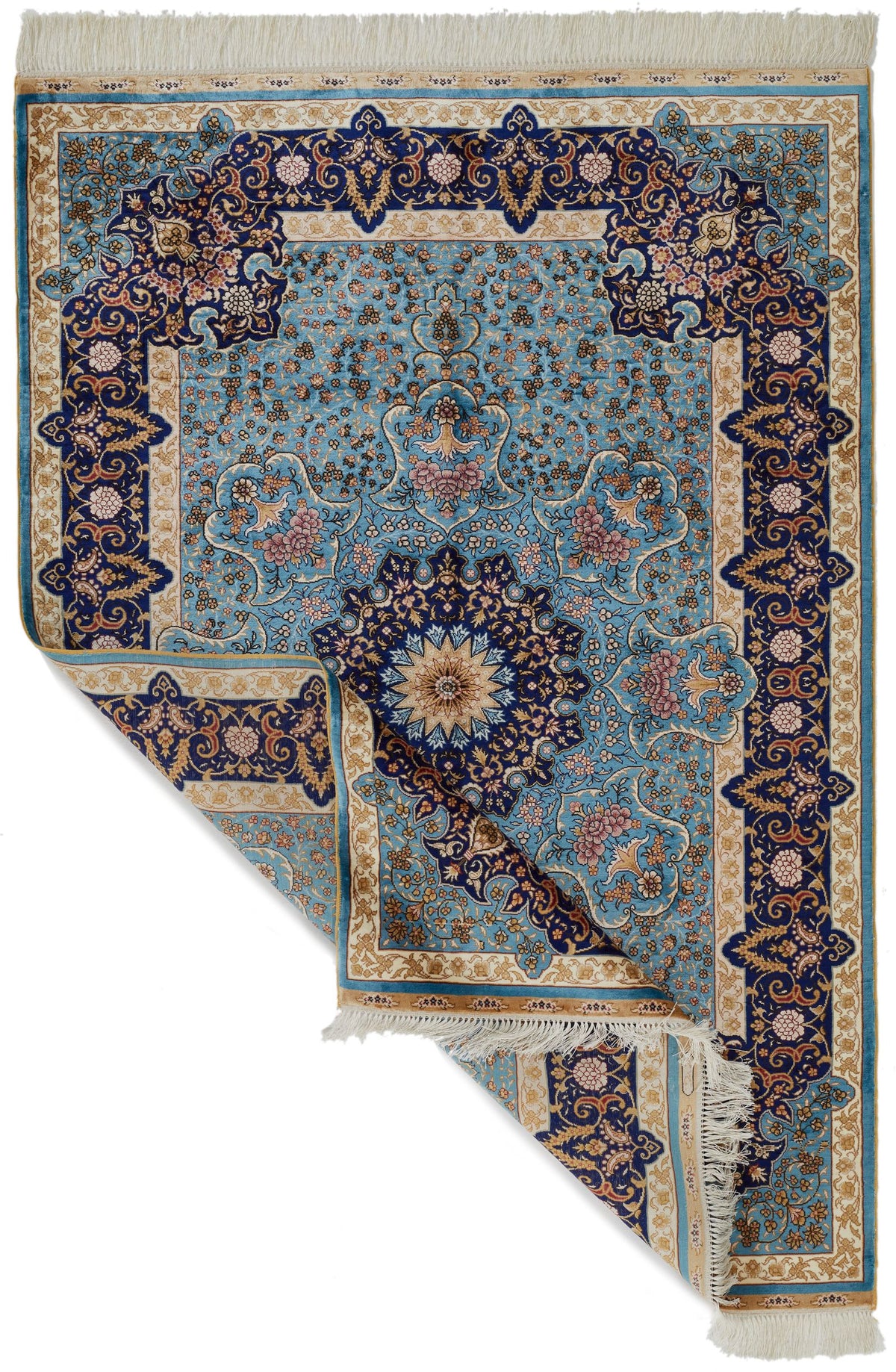 4x6 Navy and Blue Turkish Silk Rug